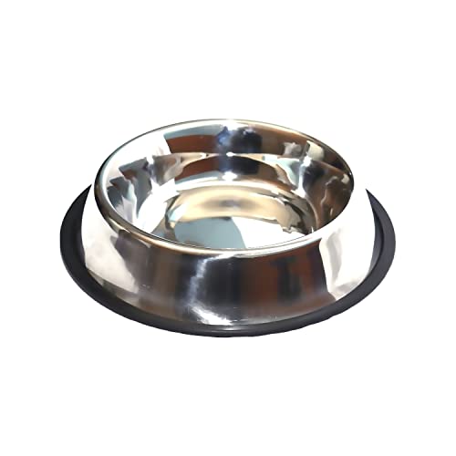 Emily Pets Steel Non Skid Pet Food/Water Bowl with Rubber Ring - Rust Free, Dog/Cat Feeding Bowl is Dishwasher Safe, Noise Free, Anti Skid & Stable (Size Small)