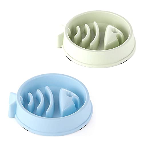 Emily Pets Pet Slow Eating Feeder Dog Bowls Pack 2 Combo- Slow Eating Dog Bowl - Interactive Feeder - Slow Down Feed Dog Cat Feeding Bowl - Pet Bloat Stop Dog Bowl(Set of 2,Blue-Green)