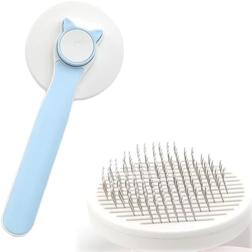 Cature Care by Nature Cat Comb for Skin and Grooming, Self-Cleaning Slicker Brush for Short or Long-Haired Cats, Cat Grooming Brush for Kitten Puppy Massage Removes Mats, Tangles and Loose Fur - Blue