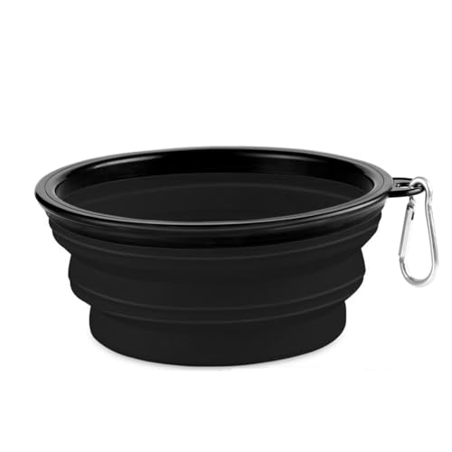 Emily Pets Collapsible Pet Bowl Dog Bowl, Portable Silicone Pet Feeder, Foldable Expandable for Dog/Cat Food and Water, Travel Bowl for Camping (Black)