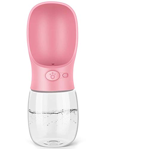 Emily Pets Dog Water Bottle for Walking Portable Dog Water Dispenser Pet Travel Drink Cup with Bowl -Food Grade Silicone (350-ML, Pink)