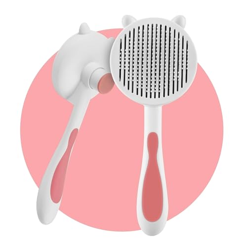 Cature Care by Nature Dog & Cat Brush Pet Hair Brush Cat Grooming Brush Self Cleaning Slicker Brush For Short And Long Hair Dogs Cats, Shedding Grooming Brush To Remove Loose Hair, Mats, Tangles- Pink