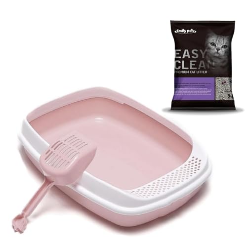 Emily Pets Cat Litter Box Open Cat Litter with Cat Toilet Large Space Large Capacity Pet Supplies Cat Litter and Free 5L Cat Litter and Spoon (Pink)