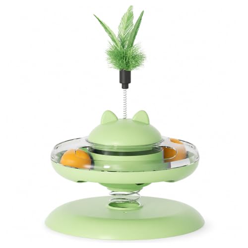 Cature 2-in-1 Interactive Cat Toy & Food Dispenser, Spinning Ball Track with Feather Teaser, Self-Play & Feeding System for Cats