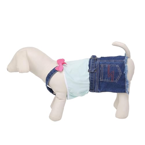 Lulala Pet Dress One Shoulder Autumn Pet Denim Jeans with Pocket-Pet Outfits Pet Pretty Off Shoulder Dress for Pets-Comfortable and Casual Pet Clothes(18 Inch,Sea Blue)