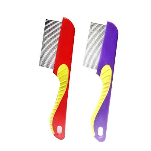 Emily Pets Flea Rubber Handle Single Side Steel Needles Pet Comb Get More Ticks & Fleas Comb, Hairbrush for Puppies & Dogs, 6inch Small Flea Comb(Pack of 2,Color May Vary)