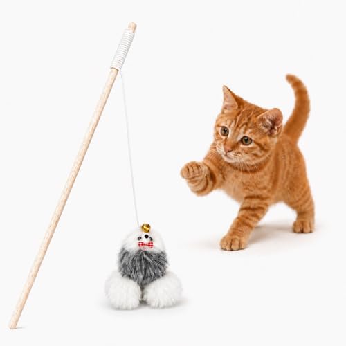 emily pets Cat Teaser Wand with Plush Toy & Bell – Interactive Kitten Play Stick for Exercise, Fun & Entertainment – Durable Cat Toy (Color May Vary)