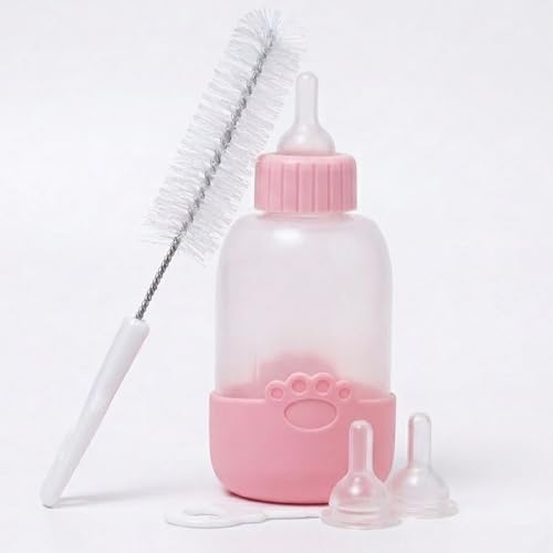 Emily Pets Pet Feeding Bottle for Puppies & Kittens 100ml with Soft Silicone Nipples & Cleaning Brush | BPA Free Nursing Feeder for Newborn Dogs, Cats & Small Pets
