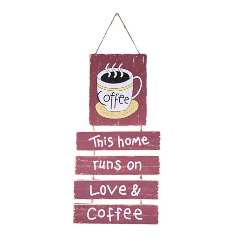 F DREAM Home Décor, Coffee House Wooden Hanging Sign Wall Tag Retro Art, Coffee Signs (This Home Runs on love & Coffiee), Kitchen Wall Decor, Cafe Door Wall Hanging, Art Decor, Wood Wall Decoration