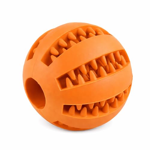 emily pets Dog Ball Toys for Pet Tooth Cleaning, Chewing, Fetching, IQ Treat Ball Food Dispensing Toys (Orange)