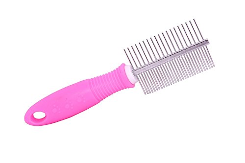 Emily Pets Double-Sided Pet Brush for Grooming & Massaging Dogs, Cats & Other Animals – Fur Detangling Pins & Coat Smoothing Slicker Bristles, Double The Brushing Groom Power in One Tool(Pink)