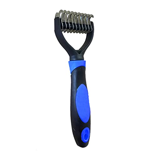 Emily Pets Dog Comb Dod Grooming Brush Deshedding Brush Double Sided (17 & 9 Teethes) Undercoat Shedding and Dematting Rake Comb Dogs and Cats, Extra Wide(Blue)
