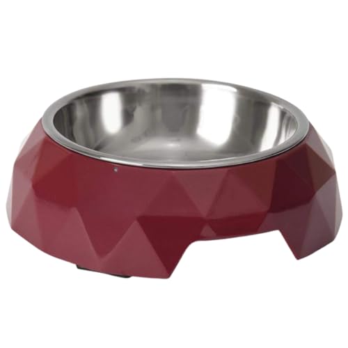 Cature Care by Nature Diamond Dog Bowl| Melamine & Stainless Steel Dog Food Bowl with Anti-Skid Base| Dog Feeding Bowl for Medium Dogs (Red, Small)