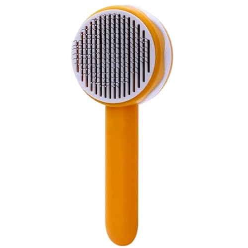 Cature Care by Nature Cat Grooming Brushes for Domestic Cats with Release Button, 140 Degree Bent, Self-Cleaning Cat Brush for Long or Short-Haired Cats, for Kittens, Rabbits and Dogs (Yellow)