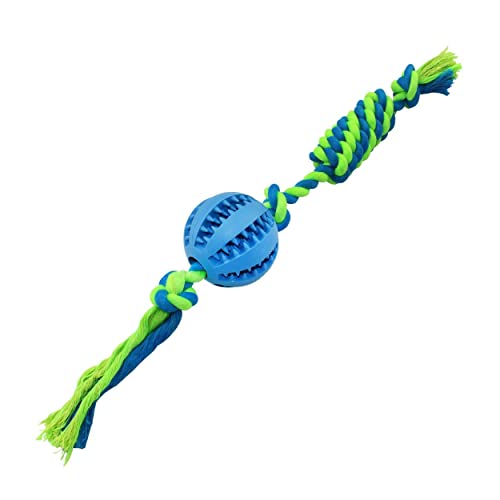 emily pets Dog Chew Rope Toys Dog Ball Tug of War Toy Rope Ball Toy for Puppy Small Medium Dog Toy Indestructible Strong Dog Rope Toy with Ball Stuck Treats- Dog IQ Food Treat Ball on Rope Toy(Blue)
