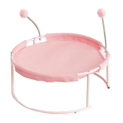 emily pets Mesh Cats Hammock Bed Breathable for Kittens with Dangling Spring Ball Stable Steel Frame Detachable and Washable Cover (Color May Vary)