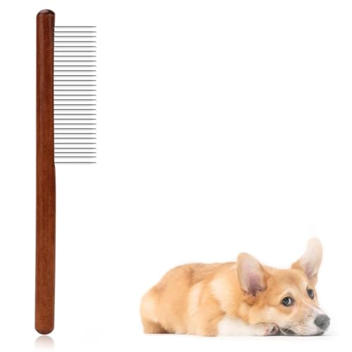 Emily Pets Grooming Comb for Dogs & Cats | Wooden Handle | Flea & Lice Remover | Detangler for Long & Short Hair | Pet Hair Comb for Small & Medium Pets (Medium)