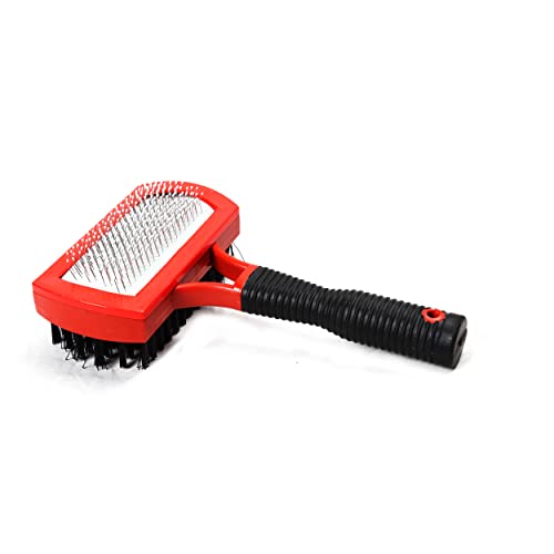 Emily Pets Double-Sided Pet Brush for Grooming & Massaging Dogs, Cats & Animals – Fur Detangling Pins & Coat Smoothing Slicker Bristles, Double The Brushing Groom Power in One Tool