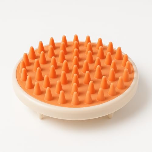 Emily Pets Cat Grooming Brush, Silicone Massage and Deshedding Tool, Orange Bristles with White Base