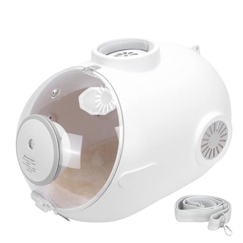 Emily Pets Space Capsule Pet Carrier for Cats & Small Dogs | 24L Hard Shell Backpack with LED Night Light, Ventilation, Food Box & Shoulder Strap | Portable Travel Bag for Pets (White)