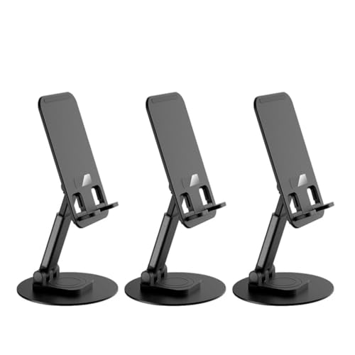 FDreaM Desktop Adjustable Foldable Mobile Phone Stand Dock Tabletop Mount, Aluminum Stand for Table & Bed Compatible with All Smartphones & Tablets Desk Accessories (Black-Pack3)