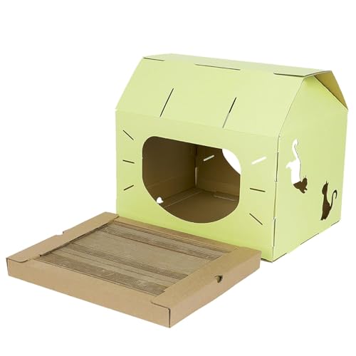 Emily Pets Cat House with Corrugated Scratcher Pad | Foldable Cardboard Cat Hideout, Cat Bed & Playhouse | Indoor Cat Shelter for Cats & Kittens