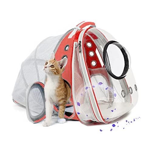 Emily Pets Pet Carrier Backpack, Bubble Backpack Carrier, Cats and Puppies,Airline-Approved, Designed for Travel, Hiking, Walking & Outdoor Use (Red)