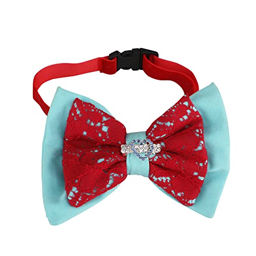 Lulala Dog Cotton and Net Febric Bow with Detachable Brooch Adjustable Dog Pet Costume Collar Bow Tie Dogs Cats Puppy Tie Neck Tie -Perfect for Wedding Tie Party Accessories(S,Pink-SkyBlue)