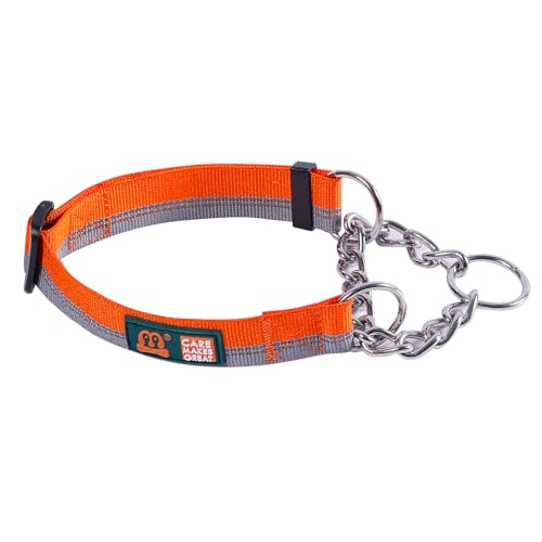 Cature Care by Nature Martingale Collar for Dogs Reflective Nylon Dog Training Collars Soft Padded No Pull Adjustable Collars Stainless Steel Chain Collar for Large/Medium/Small Dogs (Orange, M)
