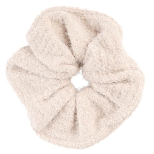 F DREAM Teddy Fur Hair Scrunchies, Strong Elastic Hair Bobbles for Ponytail Holder, Hair Accessories Ropes Scrunchie for Women & Girls (RB-White)