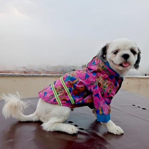Lulala Dog Raincoat, Waterproof Hooded Jacket, Princess Pattern, Reflective Stripes, Pet Rain Jacket, Small to Large Dogs (Pink-18 Inch)