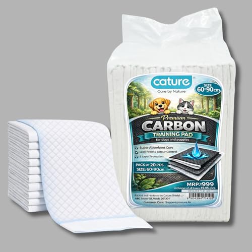 Cature Carbon Dog Training Pads 60x90 cm | Extra Large Puppy Pee Pads | Leak Proof, Odour Control | 5 Layer Absorbent | Pack of 20