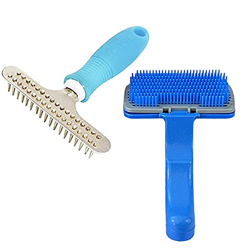 Emily Pets Dog Grooming Kit-Dog Plastic Slicker Brush with Press Key And Rake Comb for Long & Medium Hair For Dogs, Puppies, Cats, Hamsters, Rabbits(Pack 2-Multi Color)