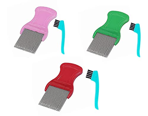 SRIPET Dog Lice Comb Nit Hair Rid Head lice Super Density Stainless Steel Metal Teeth Remove Nits Brush (Color May Vary, Pack 3)