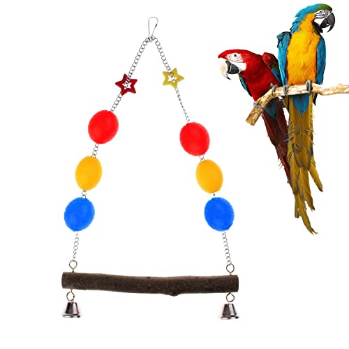 WildBird Care Parrot Pet Bird Chew Cages Hang Toys Swing Bells Wood Chew Toy Cockatiel(Large)
