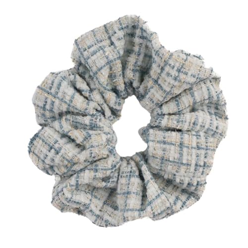 F DREAM Scrunchies for Women's Hair Accessories Girl Hair Scrunchies Elastic Hair Bands Ponytail Holder, Plaid Woolen Headband, Daily Casual Hair Accessory For Autumn And Winter(Light Blue)