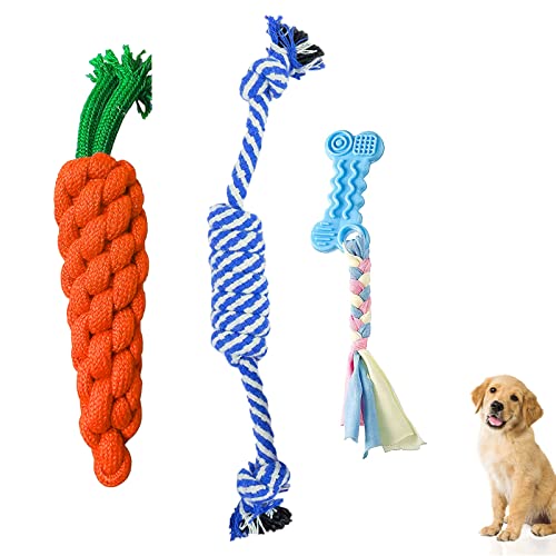 emily pets Chewing Teething Fetching Toy, Chew Dog Toys Rope for Small & Medium Dogs (Pack of 3, Color May Vary)