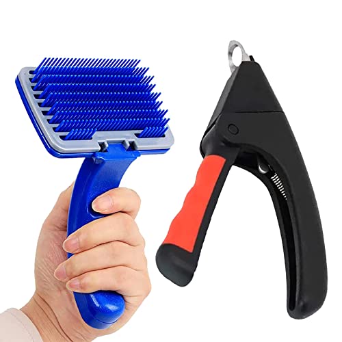 Emily Pets Dog Grooming Kit Dog Plastic Slicker Brush with Press Key for Puppies & Dogs Pet Stainless Steel Pet Nail Cutter Fog Small Medium Dogs & Cats (Pack of 2-Multi Color)