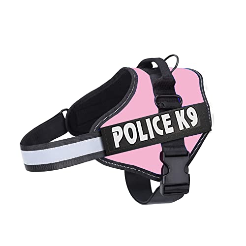 Emily Pets Police-K9 Dog Harness,No Pull Harness for dogs,Breathable & Easy Control with H&le & Leash Attachment ,Easy Walking Training for Dog, No Escape Adjustable Reflective Vest(L,Pink)