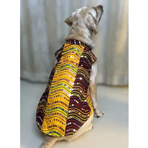 Lulala Traditional Dog Dress for Small, Medium & Large Dogs – Yellow Ethnic Festive Outfit with Elegant Embroidery | Comfortable Pet Costume for Weddings, Festivals & Celebrations