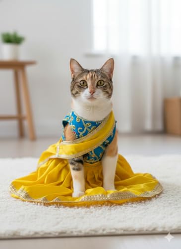 Lulala Customized Traditional Indian Pet Saree| Personalized Size and Colour Pet Saree, Decorative Ethnic Wear