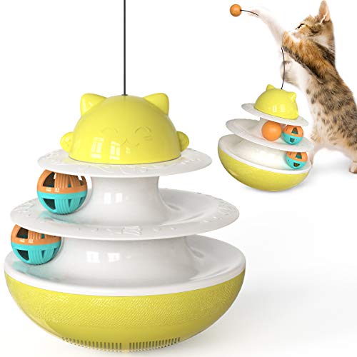 MOOS Cat Toy Tumbler Three-Layer Rotating Ball Orbital Ball Toy (Yellow)