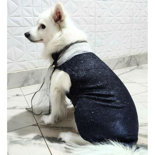 Lulala Ethnic Dog Dress for Small & Medium Breeds – Dark Blue Festive Pet Outfit with Net Dupatta – Traditional Indian Style Dog Clothing