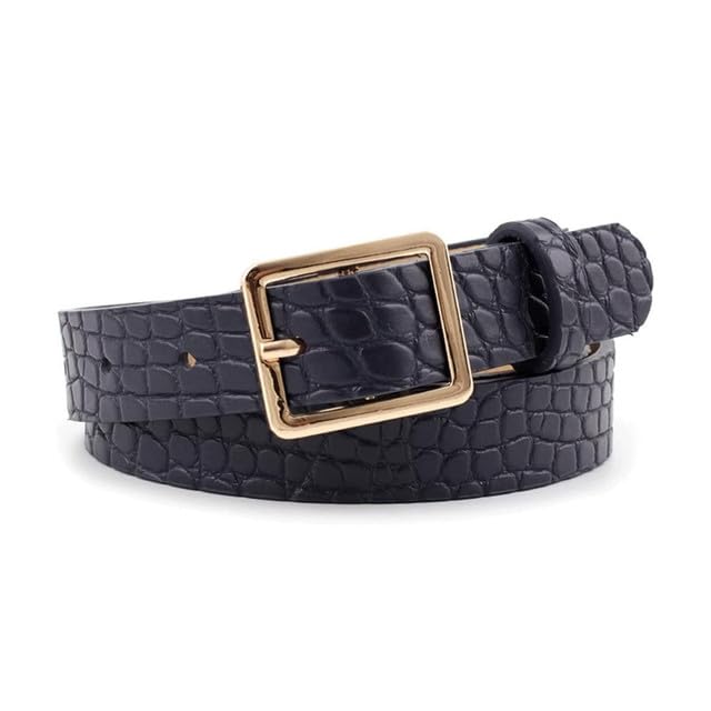 F DREAM Womens Belt Leather Waist Belt Square Gold Buckle Belt for Women & Girls (Black-30 Inch)
