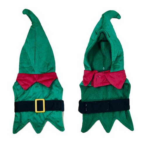 Lulala Christmas Costume Hoodie for Small Dogs – Green Festive Pet Outfit with Red Bow & Belt for Holiday Celebrations