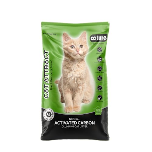 Cature Care by Nature Natural Activated Carbon Clumping Cat Litter | Low Dust | Better Odor Control | Best Natural Charcoal Litter Dust Free Scoopable (5 Kg)