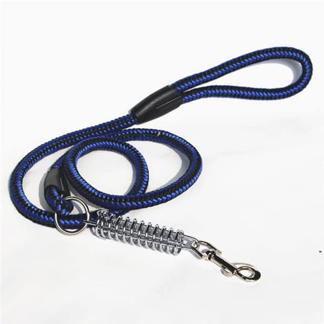 Emily Pets Dog Cat Walking Training Rope Leash Chain Shock Spring & Snap (Blue & Black), 160 Cm L