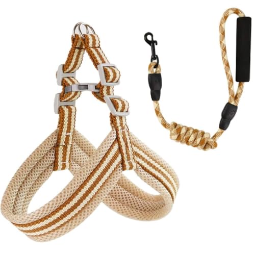 Cature Care by Nature Dog Harness Set Soft and Adjustable Vest Pet Leash Set Explosion-Proof Dog Leash Chest Harness Suitable for Outdoor (Beige, Small)