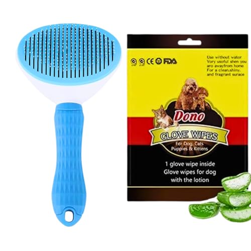 Cature Care by Nature Pet Grooming Combo Kit with Slicker Brush Pet Massaging Tool Grooming Brush and Glove Wipes for Dogs & Cats (Pack of 2)