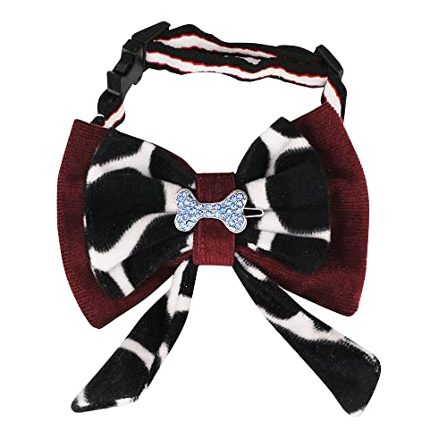 Lulala Dog Leopard Print Velvet Bow with Detachable Brooch,Dog Costumes Bowties for Dogs Wedding Valentines Suit Groom(M,Maroon-Black)
